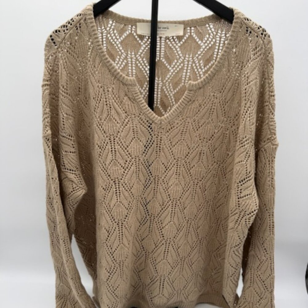 Peace Love World Boheme Open Knit Boho V-Neck Sweater XL